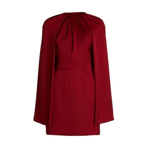 Alexander Mcqueen Burgundy Cape Effect Silk Mini Dress size:38(2-4)